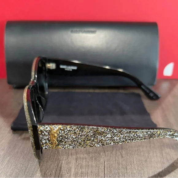 YVES SAINT LAURENT Gold Glitter Acetate Sunglasses SLM3  display picture 1